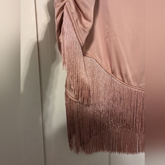 PrettyLittleThing Silky Pink Skirt with Layered Fringe- 1X - Picture 6 of 6